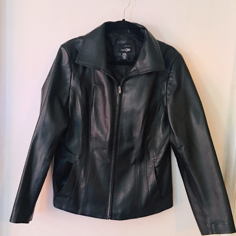 East 5th Black Leather Zip Up  Jacket - Large